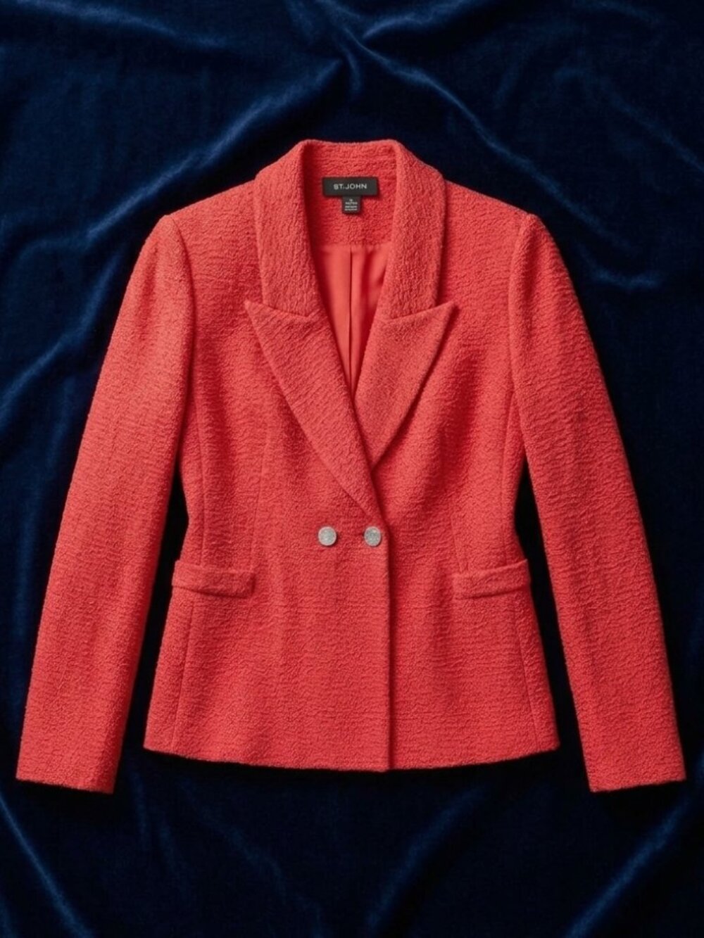 St. John Collection Textured Coral Red Bouclé Knit Blazer Size 4